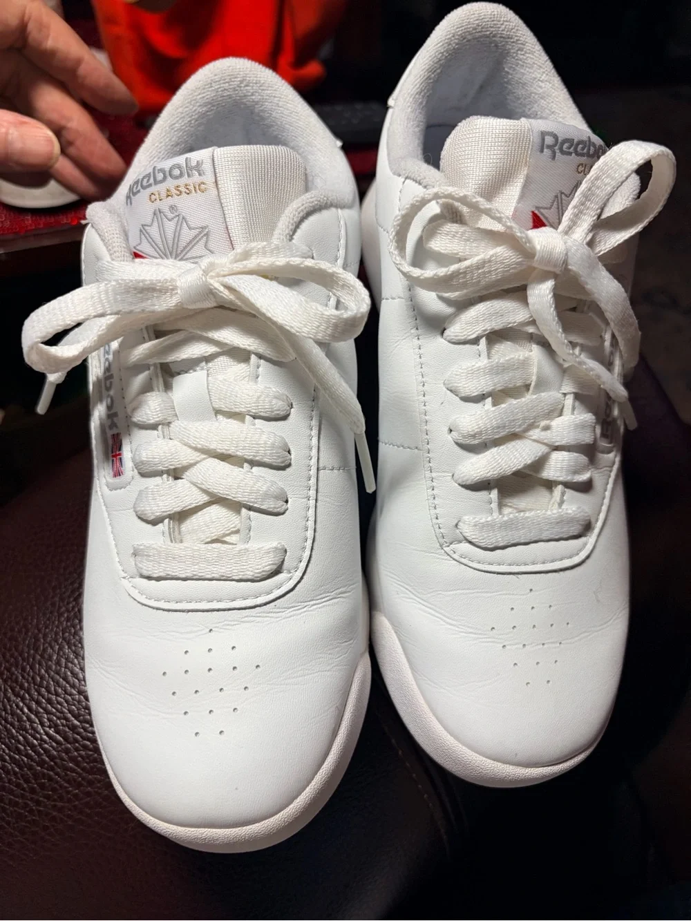 Reebok White Leather Classic Sneakers with Red Accent